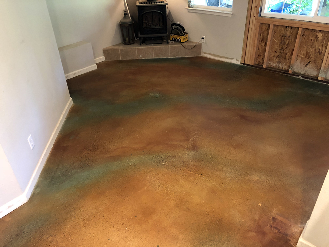 Custom Earth Water Stained Concrete Living Room - After