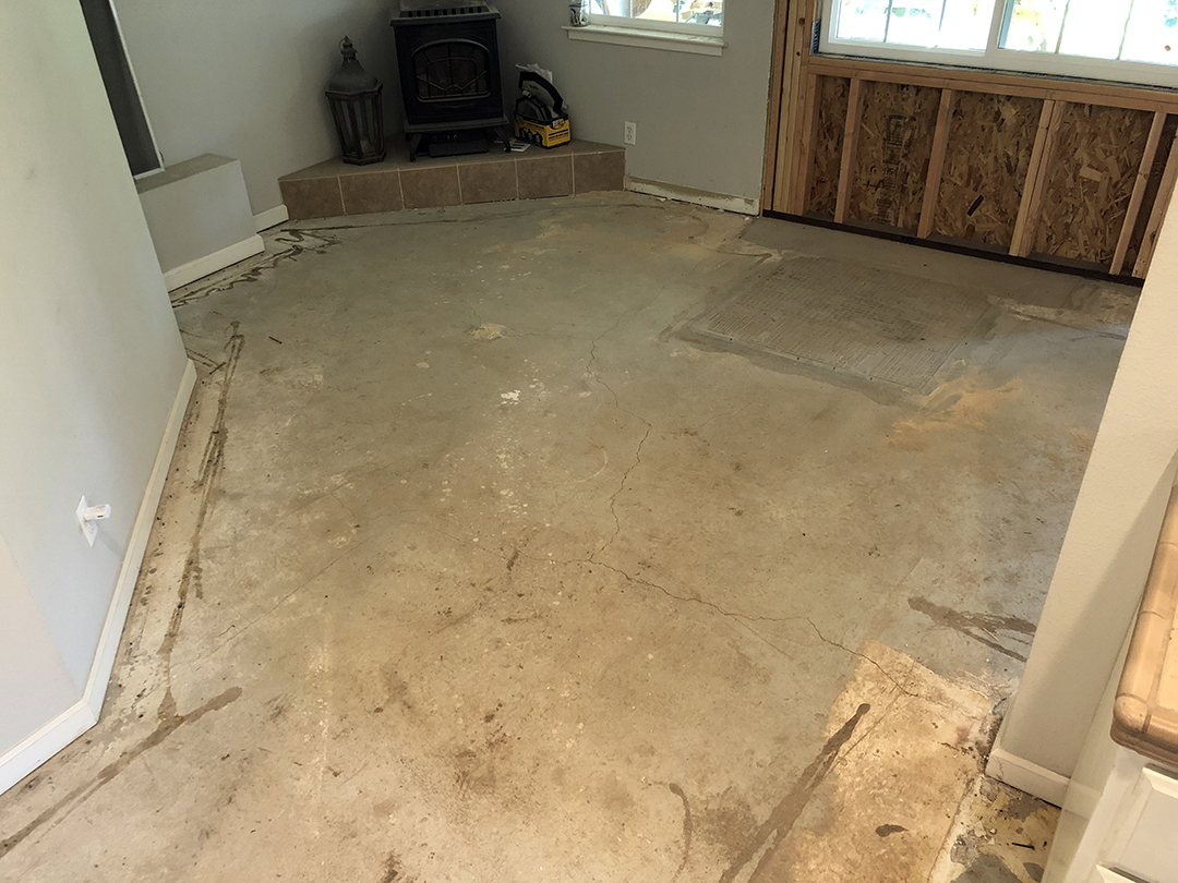 Custom Earth Water Stained Concrete Living Room - Before