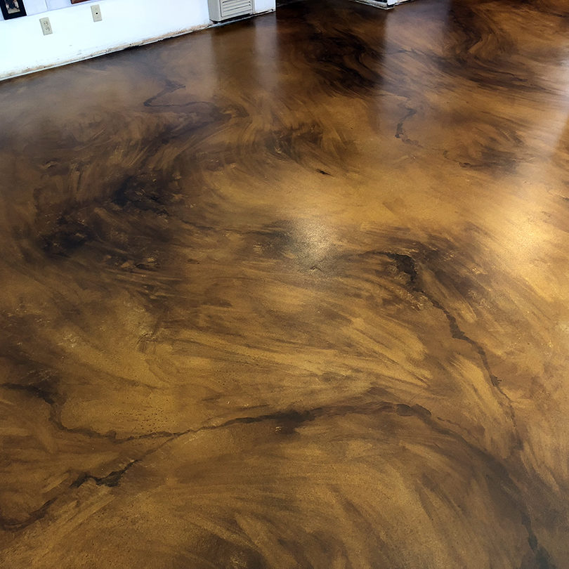 Custom Stained Concrete Faux Wood – After Custom Stained Concrete Faux Wood Living Room - After
