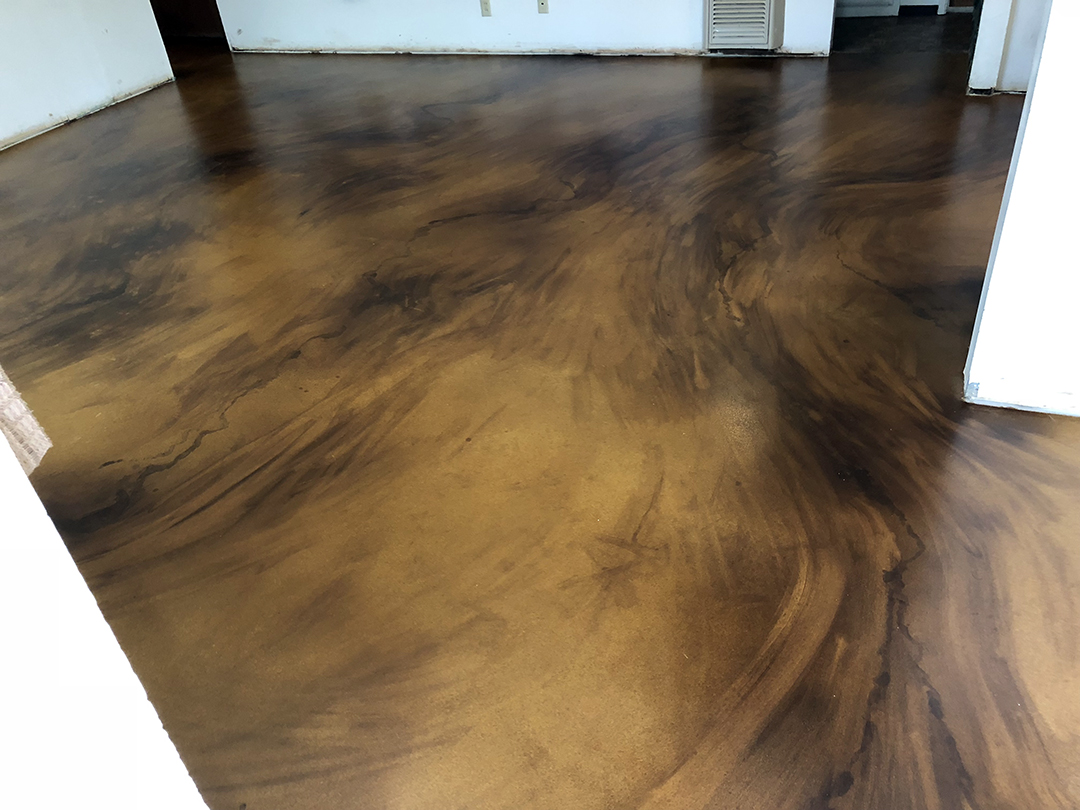 Custom Stained Concrete Faux Wood Living Room - After